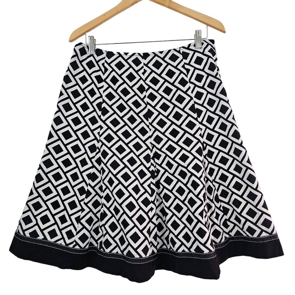 VTG RB Womens Sz 12 Monochrome Geometric Retro Midi Skirt Sustainable Cotton